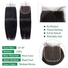 Load image into Gallery viewer, Virgo Peruvian Straight Hair Bundles With Closure 5x5 Lace Closure With 2 3 Bundles 4 PCS Remy Human Hair Bundles With Closure