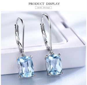 Sterling Silver Sky Blue Topaz Drop Earrings Elegant Gemstone Jewelry.