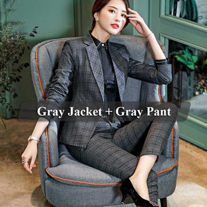 Lenshin 2 Pieces Set Plaid Formal Pant Suit Office Lady Uniform Designs for Women Business High-quality Suits Work Wear