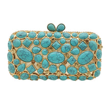 Load image into Gallery viewer, Boutique De FGG Women Clutch Purse Evening Bag Clutches Luxury Blue Turquoise Agate Stone Crystal Minaudiere Bag Wedding Handbag