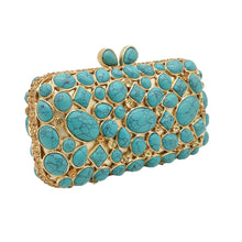 Load image into Gallery viewer, Boutique De FGG Women Clutch Purse Evening Bag Clutches Luxury Blue Turquoise Agate Stone Crystal Minaudiere Bag Wedding Handbag