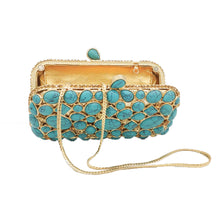 Load image into Gallery viewer, Boutique De FGG Women Clutch Purse Evening Bag Clutches Luxury Blue Turquoise Agate Stone Crystal Minaudiere Bag Wedding Handbag