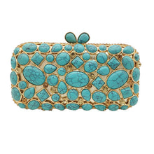 Load image into Gallery viewer, Boutique De FGG Women Clutch Purse Evening Bag Clutches Luxury Blue Turquoise Agate Stone Crystal Minaudiere Bag Wedding Handbag