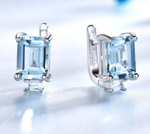 UMCHO Sky Blue Topaz Clip Earrings for Women Solid 925 Sterling Silver Princess Cut Trendy Silver 925 Jewelry Birthstone Gift