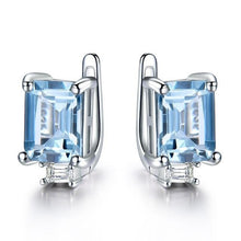 Load image into Gallery viewer, UMCHO Sky Blue Topaz Clip Earrings for Women Solid 925 Sterling Silver Princess Cut Trendy Silver 925 Jewelry Birthstone Gift