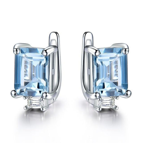 UMCHO Sky Blue Topaz Clip Earrings for Women Solid 925 Sterling Silver Princess Cut Trendy Silver 925 Jewelry Birthstone Gift