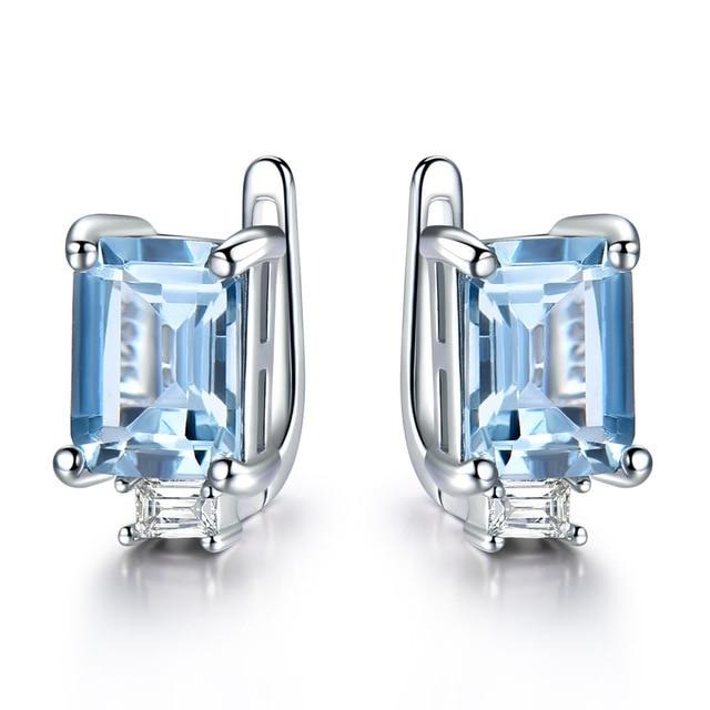 UMCHO Sky Blue Topaz Clip Earrings for Women Solid 925 Sterling Silver Princess Cut Trendy Silver 925 Jewelry Birthstone Gift