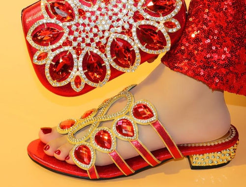 New Arrival Italian Designer Shoes and Bag Matching Set Decorated with Rhinestone  Nigerian Wedding Shoe