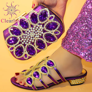 New Arrival Italian Designer Shoes and Bag Matching Set Decorated with Rhinestone  Nigerian Wedding Shoe