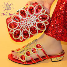 Load image into Gallery viewer, New Arrival Italian Designer Shoes and Bag Matching Set Decorated with Rhinestone  Nigerian Wedding Shoe