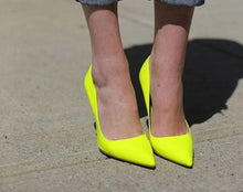 Load image into Gallery viewer, GENSHUO Brand Shoes 10 12CM Heels Women Shoes Pumps Stiletto Neon Yellow Sexy Party High Heels Shoes Big Size 10 11 12