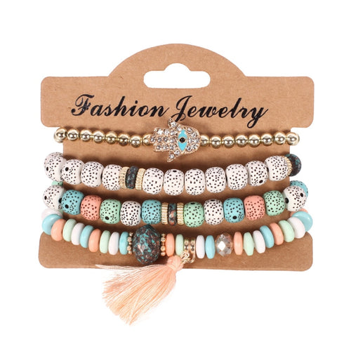 Fashion Vintage Ethnic Multi layer Big beads Bracelets Boho Statement Flower Bracelet Bangles