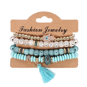 Fashion Vintage Ethnic Multi layer Big beads Bracelets Boho Statement Flower Bracelet Bangles