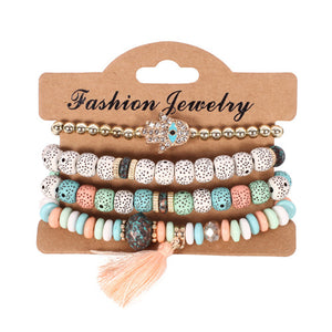 Fashion Vintage Ethnic Multi layer Big beads Bracelets Boho Statement Flower Bracelet Bangles