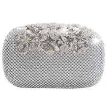 Load image into Gallery viewer, Unique Clasp Silver Diamante Crystal Diamond Evening bag Clutch Purse Party Bridal