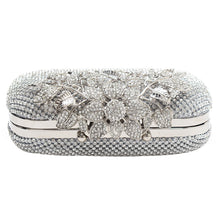 Load image into Gallery viewer, Unique Clasp Silver Diamante Crystal Diamond Evening bag Clutch Purse Party Bridal