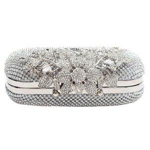 Unique Clasp Silver Diamante Crystal Diamond Evening bag Clutch Purse Party Bridal