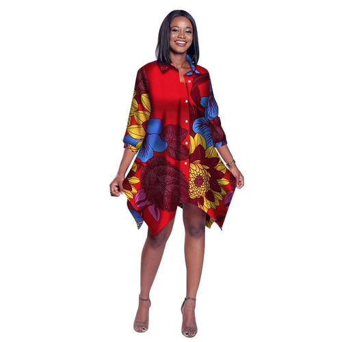 2019 African Print Wax Shirt for Women Dashiki Long Top Africa Clothing Bazin Plus Size Traditional African Clothing WY2030