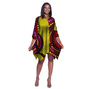 2019 African Print Wax Shirt for Women Dashiki Long Top Africa Clothing Bazin Plus Size Traditional African Clothing WY2030