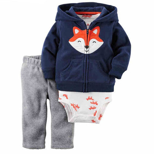 newborn baby boy/Girl clothes set cartoon fox hooded long sleeve coat+romper+pants