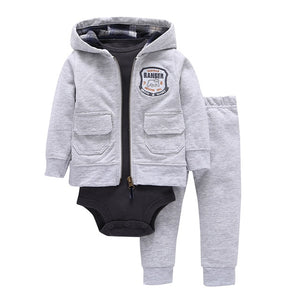 newborn baby boy/Girl clothes set cartoon fox hooded long sleeve coat+romper+pants