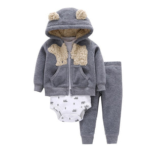 newborn baby boy/Girl clothes set cartoon fox hooded long sleeve coat+romper+pants