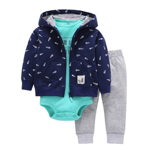 newborn baby boy/Girl clothes set cartoon fox hooded long sleeve coat+romper+pants