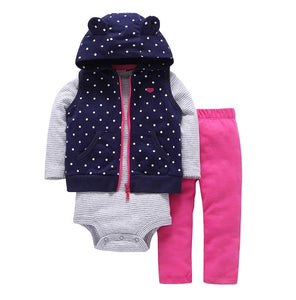 newborn baby boy/Girl clothes set cartoon fox hooded long sleeve coat+romper+pants