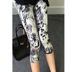 CUHAKCI Printing Pants Women High Quality Capris High Waisted Floral Lady's Fitness Leggings Seventh Elastic Slim Short Leggings