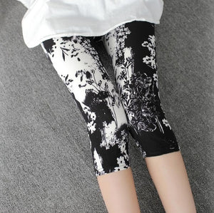 CUHAKCI Printing Pants Women High Quality Capris High Waisted Floral Lady's Fitness Leggings Seventh Elastic Slim Short Leggings