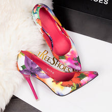 Load image into Gallery viewer, Colorful Ladies Floral Printing Shallow Slip On Pointed Toe