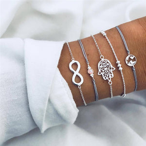 5Pcs/lot Bohemian Map Charm Bracelets Set Bangles For Women Multilayer Crystal Beads Heart Bracelet Gift