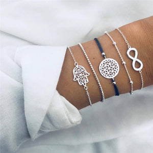 5Pcs/lot Bohemian Map Charm Bracelets Set Bangles For Women Multilayer Crystal Beads Heart Bracelet Gift