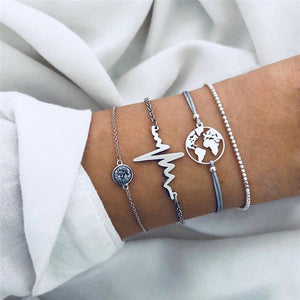 5Pcs/lot Bohemian Map Charm Bracelets Set Bangles For Women Multilayer Crystal Beads Heart Bracelet Gift