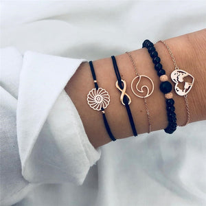 5Pcs/lot Bohemian Map Charm Bracelets Set Bangles For Women Multilayer Crystal Beads Heart Bracelet Gift