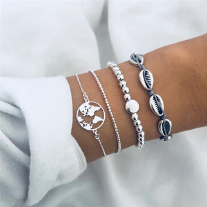 5Pcs/lot Bohemian Map Charm Bracelets Set Bangles For Women Multilayer Crystal Beads Heart Bracelet Gift