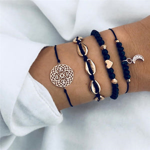 5Pcs/lot Bohemian Map Charm Bracelets Set Bangles For Women Multilayer Crystal Beads Heart Bracelet Gift