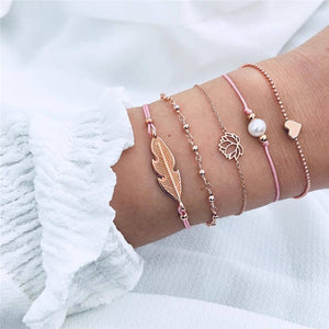 5Pcs/lot Bohemian Map Charm Bracelets Set Bangles For Women Multilayer Crystal Beads Heart Bracelet Gift