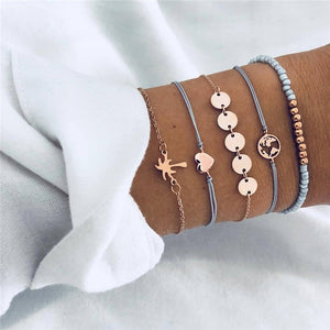 5Pcs/lot Bohemian Map Charm Bracelets Set Bangles For Women Multilayer Crystal Beads Heart Bracelet Gift