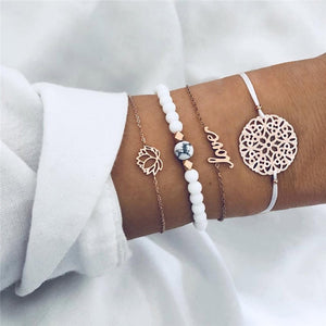 5Pcs/lot Bohemian Map Charm Bracelets Set Bangles For Women Multilayer Crystal Beads Heart Bracelet Gift