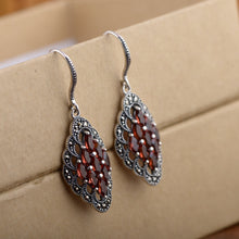 Load image into Gallery viewer, Drop Earrings With Wine Red Garnet Natural Stone Silver Earrings