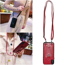 Load image into Gallery viewer, Case Cover luxury pu leather wallet card with shoulder strap phone cases for iphone