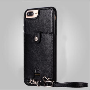 Case Cover luxury pu leather wallet card with shoulder strap phone cases for iphone