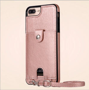 Case Cover luxury pu leather wallet card with shoulder strap phone cases for iphone