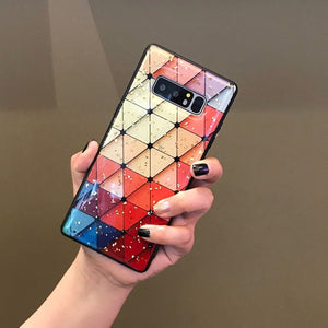 Multi-Color Grid Phone Case For Samsung Galaxy S10 S8 S9 Plus Bling Sequin Gold Foil Flower Soft Epoxy Case