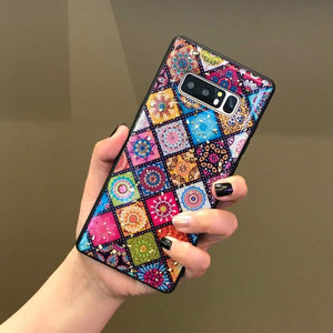 Multi-Color Grid Phone Case For Samsung Galaxy S10 S8 S9 Plus Bling Sequin Gold Foil Flower Soft Epoxy Case