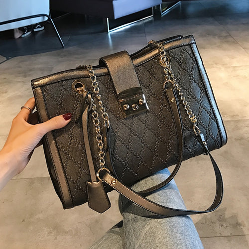 European Fashion Retro Female Tote bag 2020 New Quality PU Leather Women's Designer Large Handbag Lattice Chain Shoulder Bags