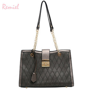 European Fashion Retro Female Tote bag 2020 New Quality PU Leather Women's Designer Large Handbag Lattice Chain Shoulder Bags