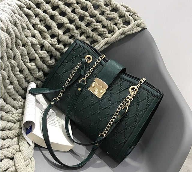 European Fashion Retro Female Tote bag 2020 New Quality PU Leather Women's Designer Large Handbag Lattice Chain Shoulder Bags