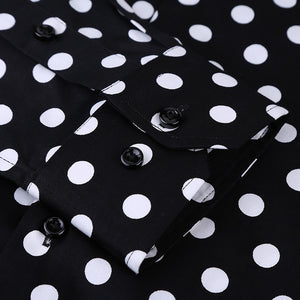 2019 Spring New Men Polka Dot Printing Long Sleeve Shirt Fashion Male Dress Shirts Casual Formal Cotton Shirt